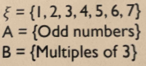 xi = 1,2,3,4,5,6,7
A= Odc x°
cos C
B= Multiples of 3