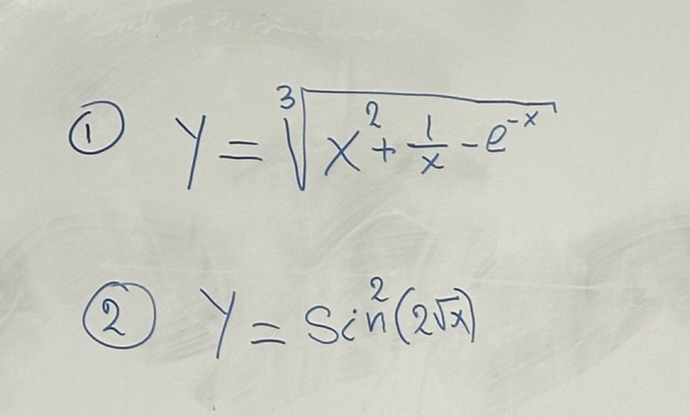 ① y=sqrt[3](x^2+frac 1)x-e^(-x)
② y=sin^2(2sqrt(x))