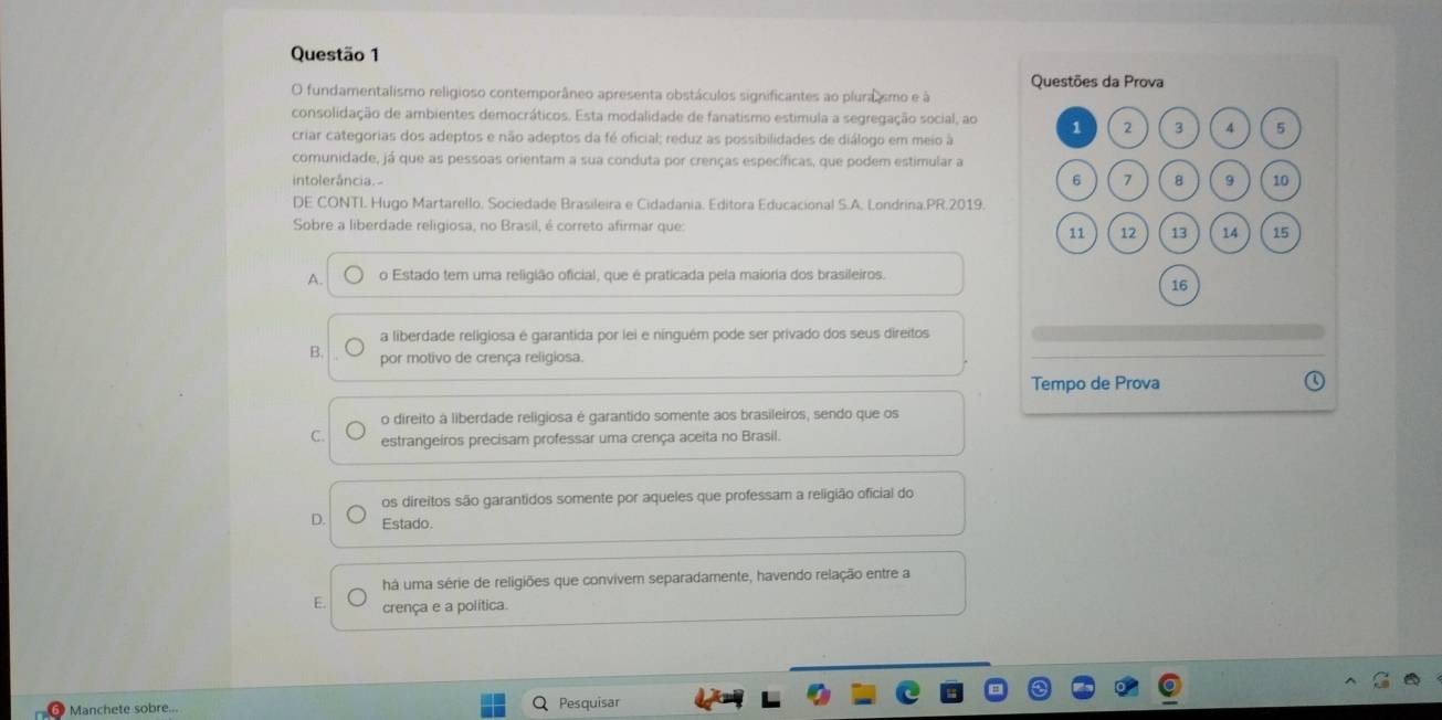 Resolvido:Questões da Prova O fundamentalismo religioso contemporâneo ...