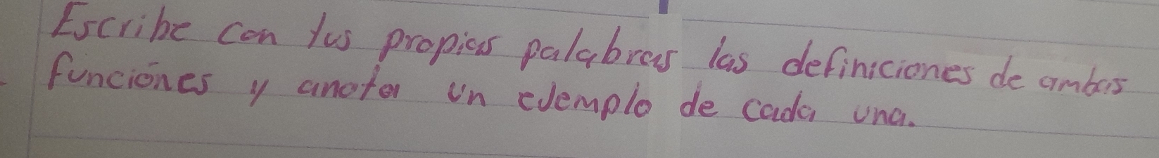 Escribe can ts propics palabres las definiciones de ambers 
funciones y anofor in cvemple de cada una.