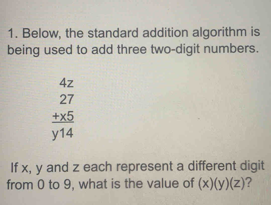 Below, the standard addition algorithm is being used to add three two ...