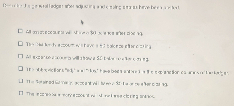 Solved: Describe the general ledger after adjusting and closing entries ...