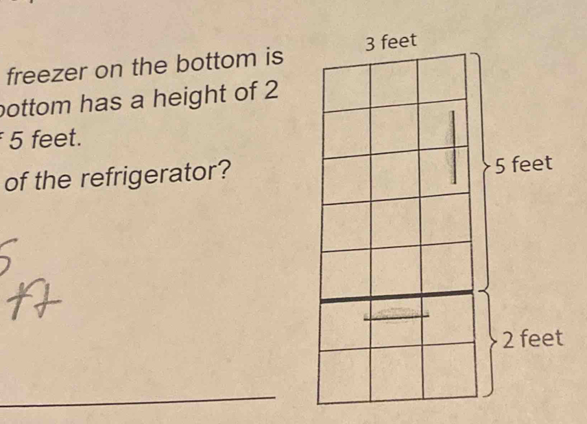 freezer on the bottom is 
bottom has a height of 2
5 feet. 
of the refrigerator? 
t