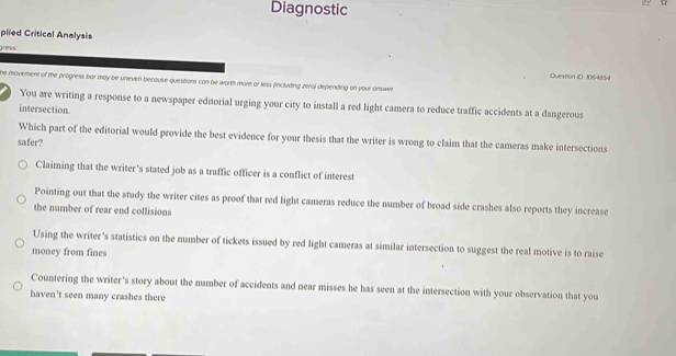 Solved: Diagnostic plied Critical Analysis gress Question ID: 1064854 ...