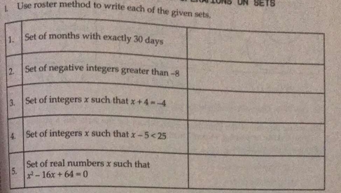 ONS UN SETS
1 Use roster method to write each of
1
2