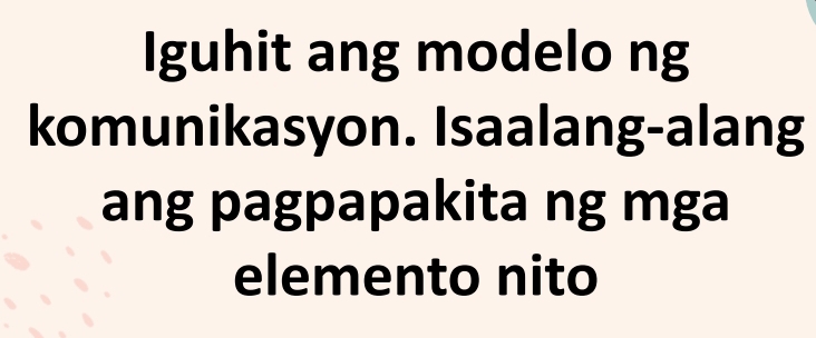 Iguhit ang modelo ng 
komunikasyon. Isaalang-alang 
ang pagpapakita ng mga 
elemento nito