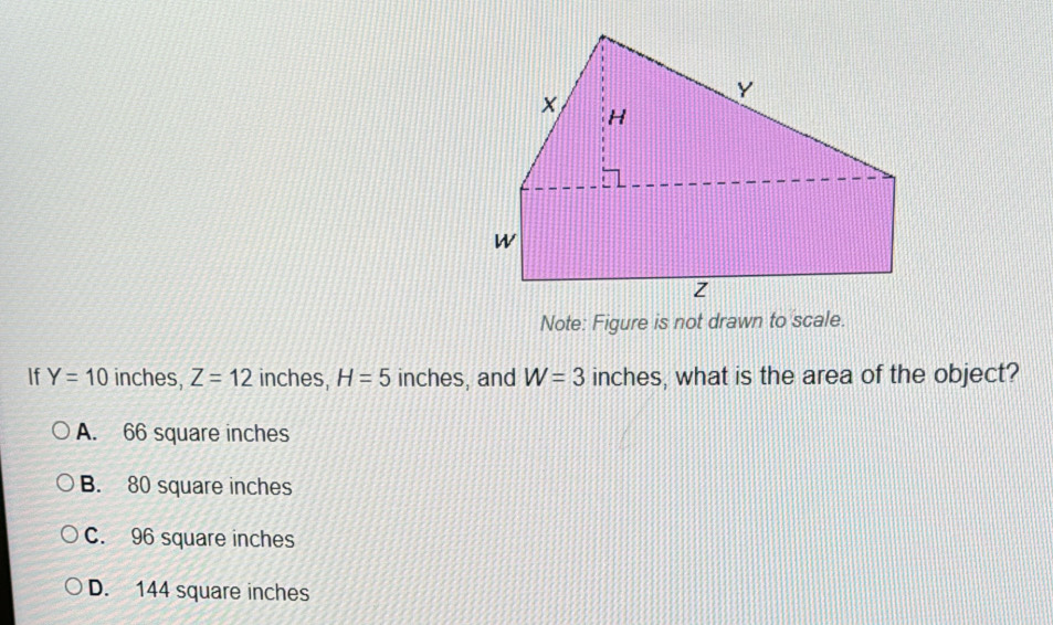 Solved: Note: Figure is not drawn to scale. If Y=10 inches, Z=12 inches ...