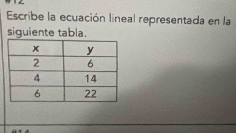 Escribe la ecuación lineal representada en la 
siguiente tabla.