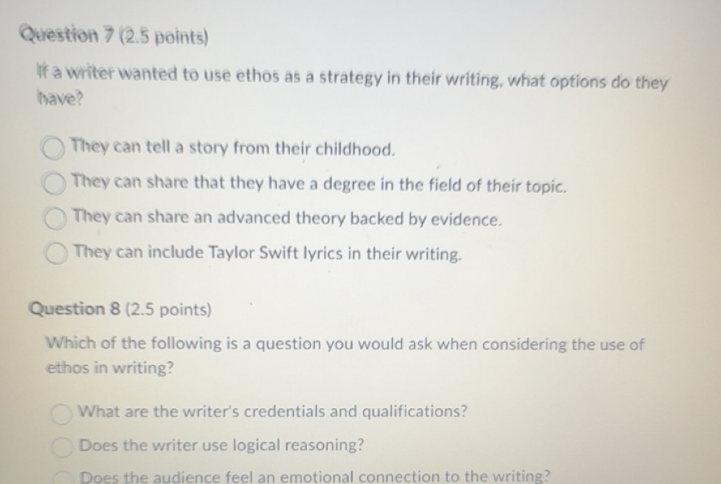 Solved: If a writer wanted to use ethos as a strategy in their writing ...