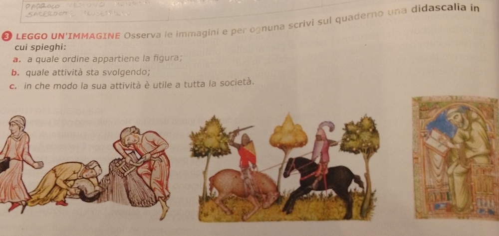 Perroco 
SACERDOT 
O LEGGO UN'IMMAGINE Osserva le immagíni e per ognuna scrivi sul quaderno una didascalia in 
cui spieghi: 
a. a quale ordine appartiene la figura; 
b. quale attività sta svolgendo; 
c. in che modo la sua attività è utile a tutta la società.