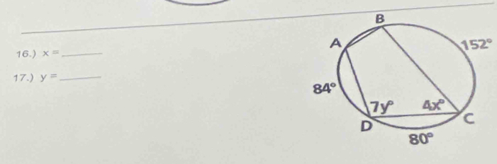 16.) x= _
152°
17.) y= _