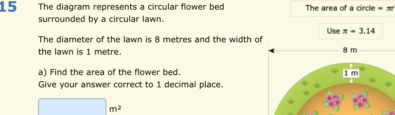 تم الحل:The diagram represents a circular flower bed The area of a ...