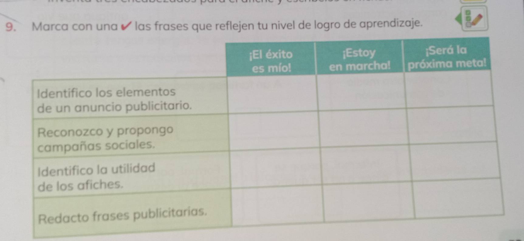 Marca con una ✔ las frases que reflejen tu nivel de logro de aprendizaje.