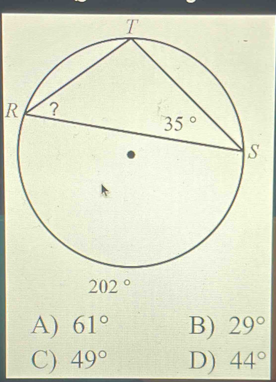 202°
A) 61° B) 29°
C) 49° D) 44°