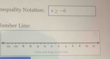 nequality Notation: x≥ -6
Jumber Line: