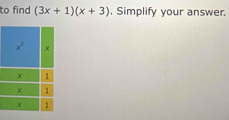 to find (3x+1)(x+3). Simplify your answer.