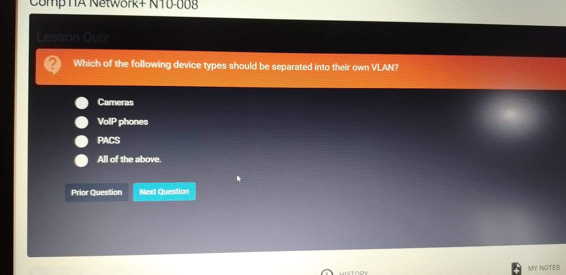 Solved: Comp TA Network+ N10-008 Lesson Quiz Which of the following ...