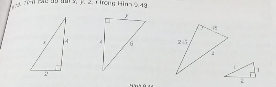 Tính các đọ đai x, y, z, 1 trong Hình 9.43
  
Hình 942