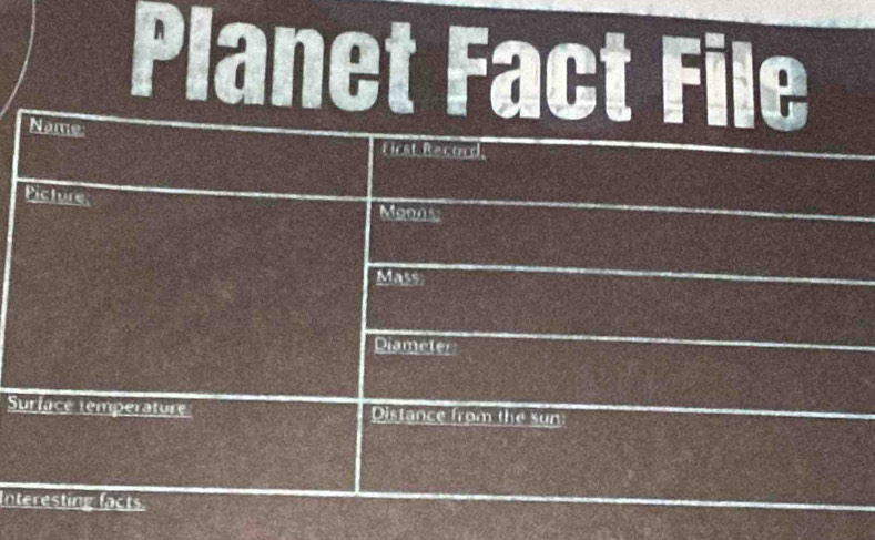 Planet Fact File 
S 
Int