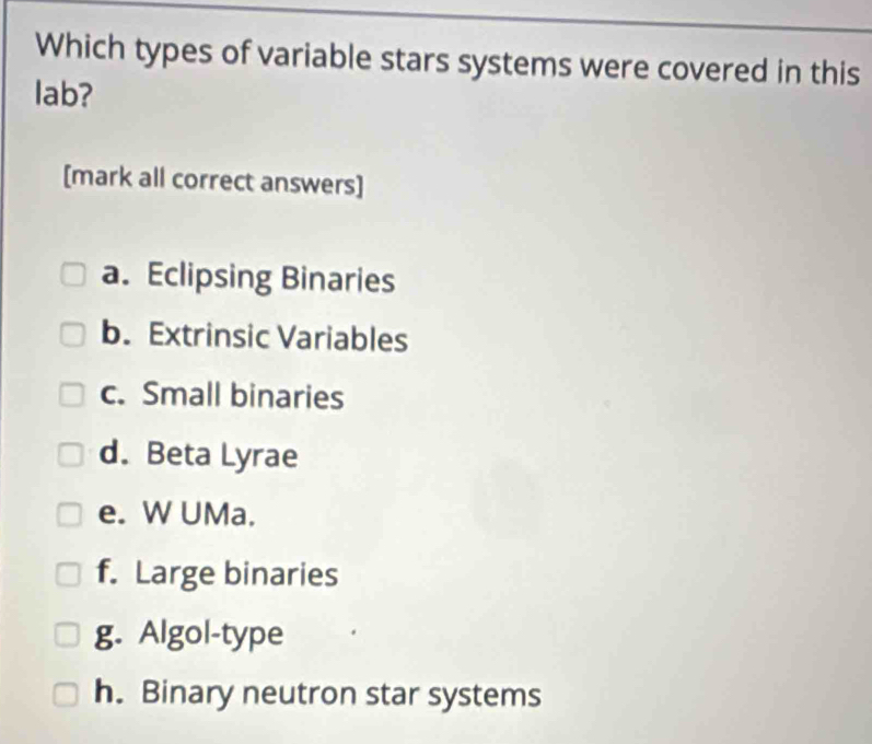 Solved: Which types of variable stars systems were covered in this lab ...