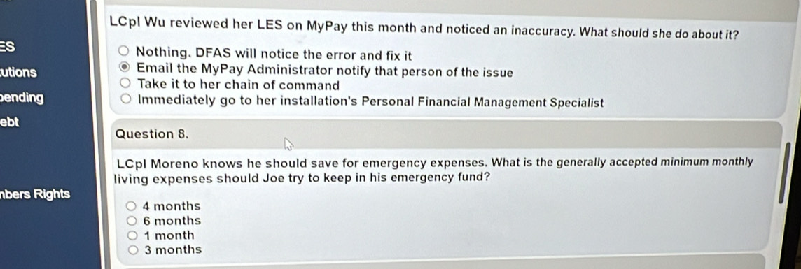 Solved: LCpl Wu reviewed her LES on MyPay this month and noticed an ...