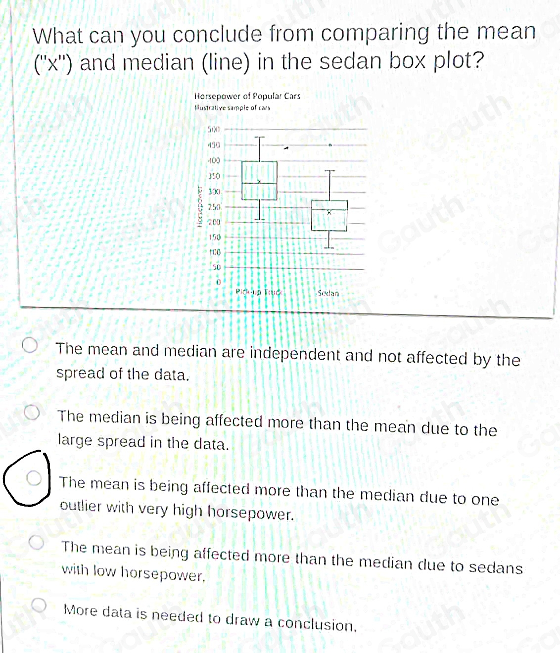 Solved: What can you conclude from comparing the mean (''x'') and ...
