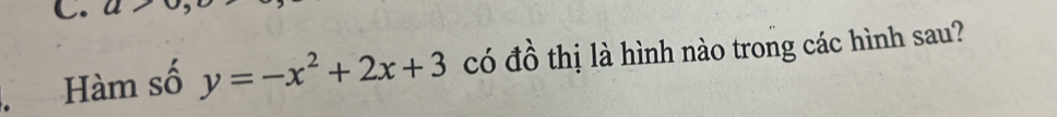 Hàm số y=-x^2+2x+3 có đồ thị là hình nào trong các hình sau?