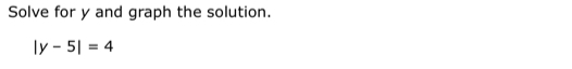 Solve for y and graph the solution.
|y-5|=4