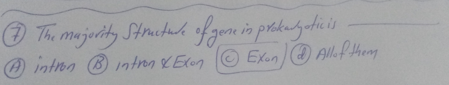 ③ The majority Struchule of gene in protengoticis_
intron ( infron ((Exon (Exon) ④ Allof them