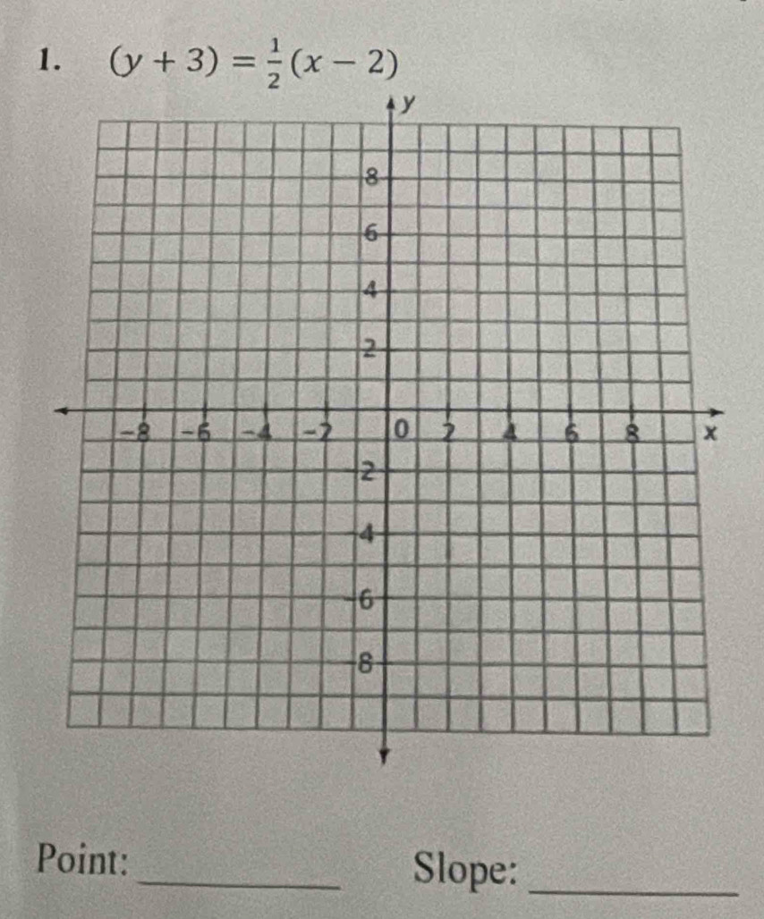 (y+3)= 1/2 (x-2)
Point: _Slope:_