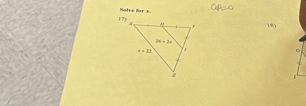 Solve for x.
17)
18)
D
I