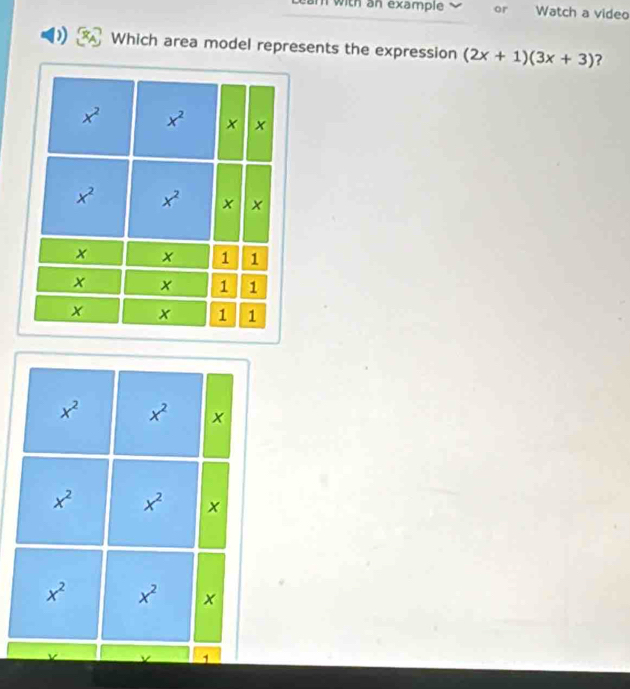 Solved: with an example or Watch a video Which area model represents ...