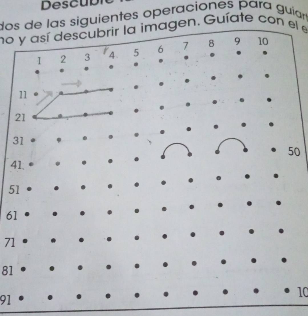 Descuble 
dos de las siguientes operaciones para guiar 
no y así descubrir la imagen. Guíate con el el
3
0
4
5
6
71
81
91
10