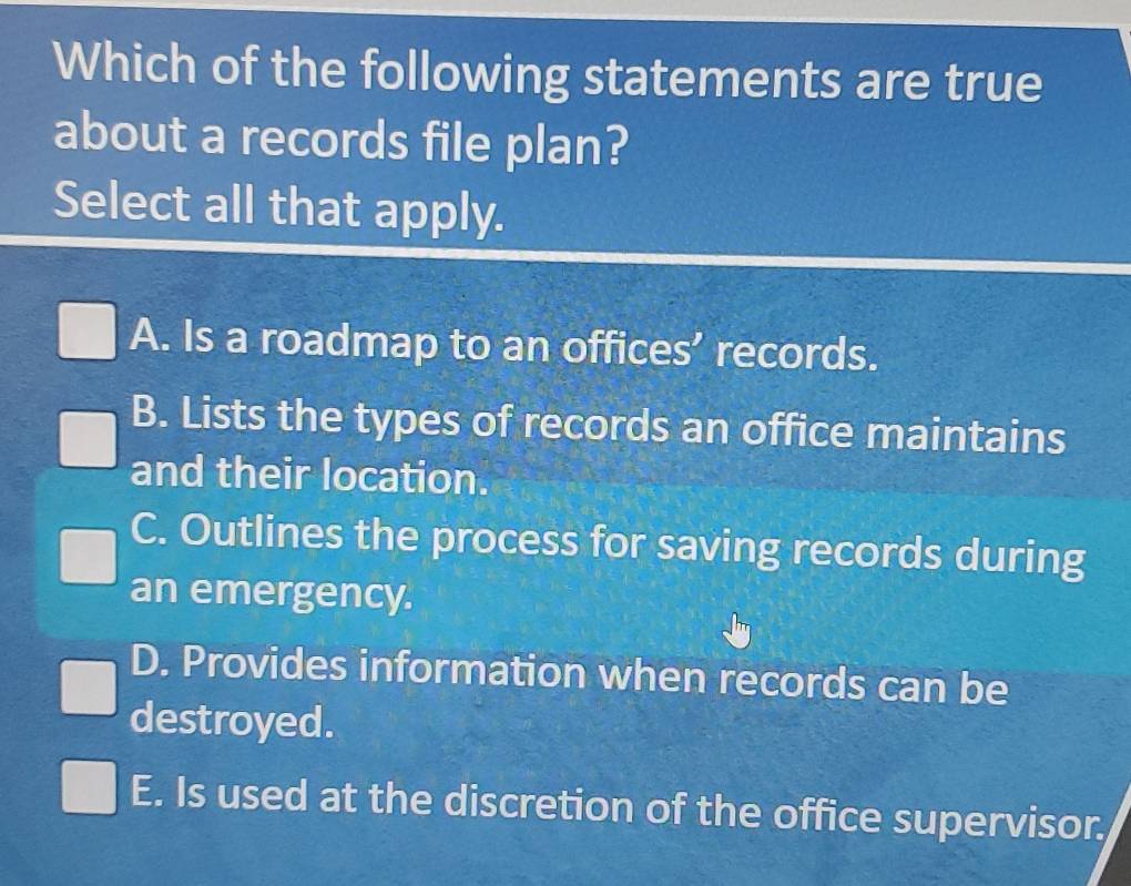 Which of the following statements are true about a records file plan ...