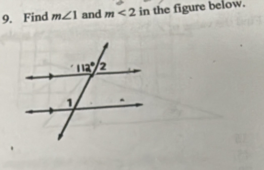 Find m∠ 1 and m<2</tex> in the figure below.