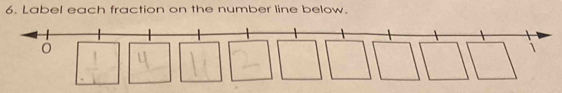 Label each fraction on the number line below. 
1