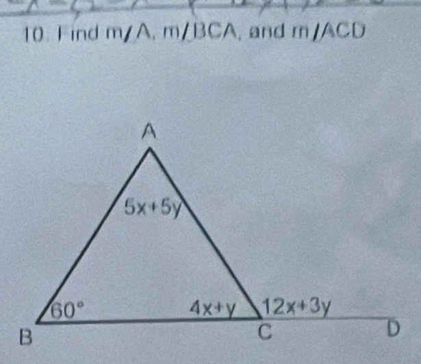 Find  3 m∠ A,m∠ BCA. and m/ACD