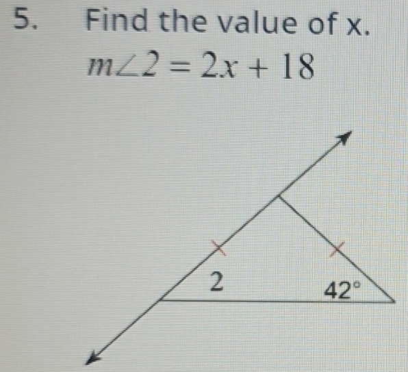 Find the value of x.
m∠ 2=2x+18