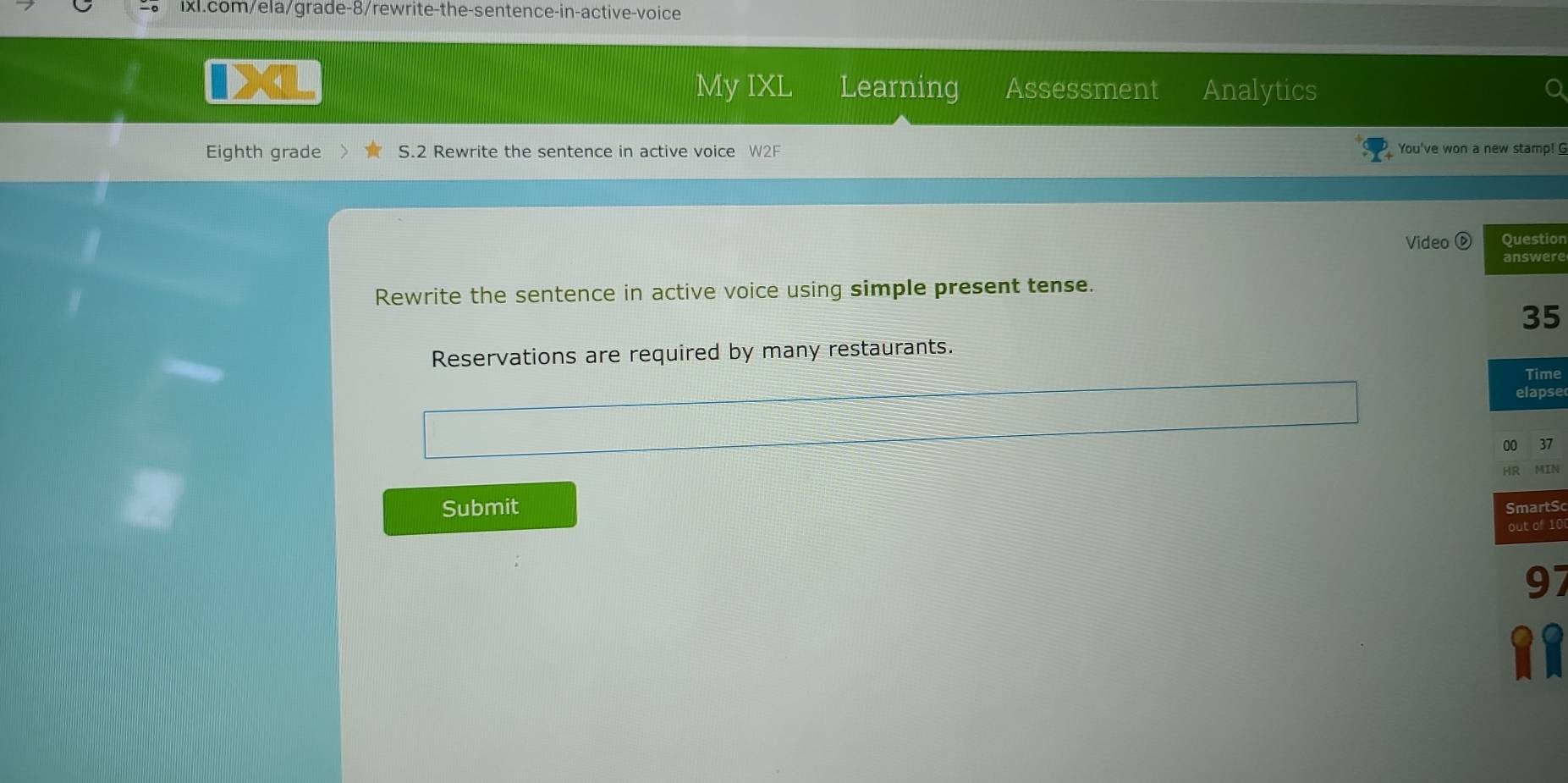 Solved: My IXL Learning Assessment Analytics Eighth grade S.2 Rewrite ...