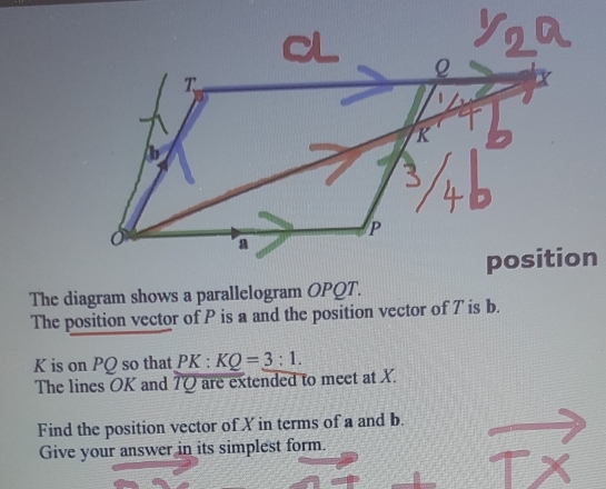 Solved: The diagram shows a parallelogram OPQT. The position vector of ...