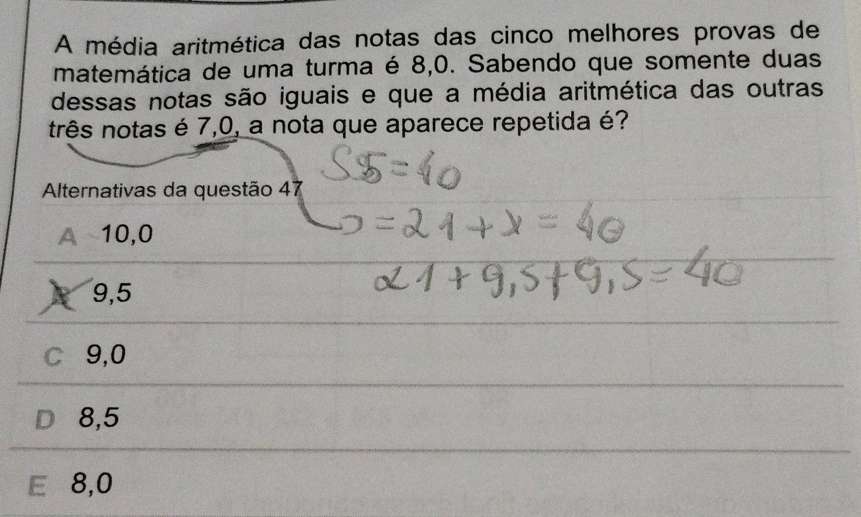 Resolvido:A média aritmética das notas das cinco melhores provas