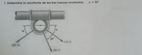 Determine la resultante de las tres fuerzas mostradas. a=35°