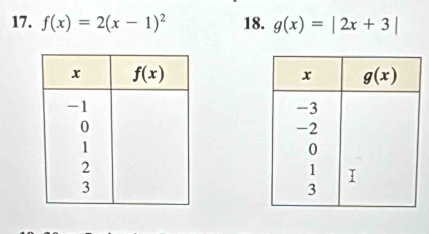 f(x)=2(x-1)^2 18. g(x)=|2x+3|