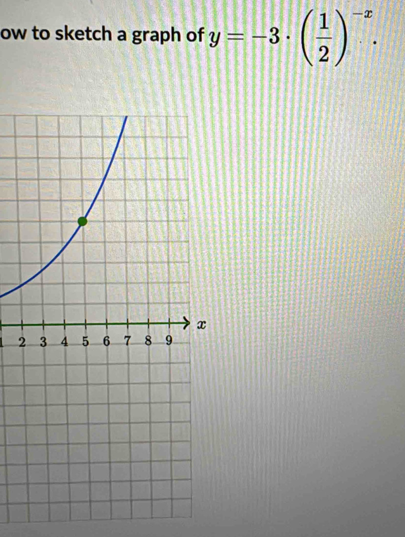 ow to sketch a graph of y=-3· beginpmatrix  1/2 end(pmatrix)^(-x). 
2