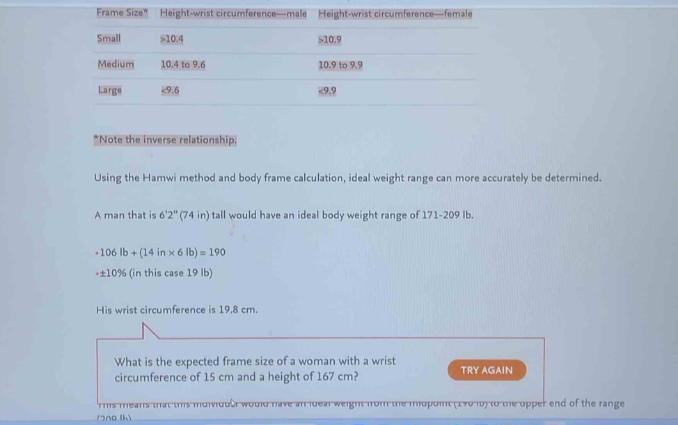 Solved: Note the inverse relationship. Using the Hamwi method and body ...