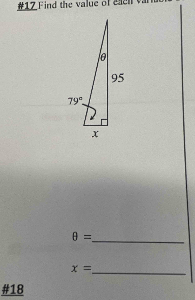 #17 Find the value of each va
_ θ =
_ x=
#18