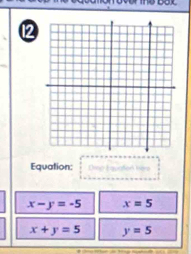 Equation: □
x-y=-5 x=5
x+y=5 y=5