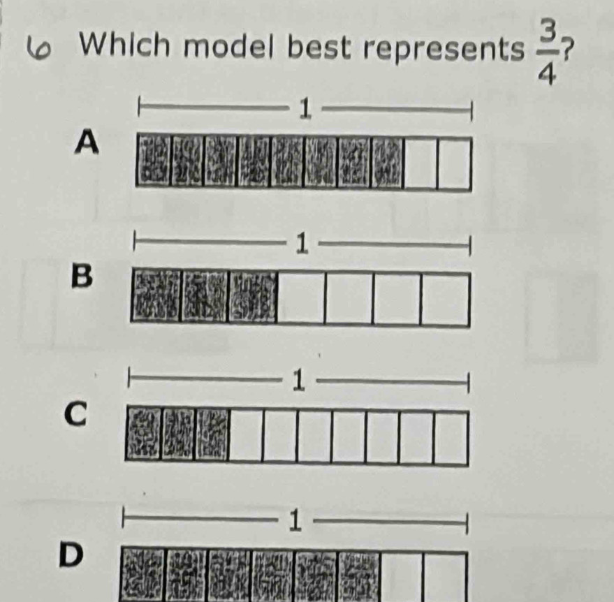 Which model best represents  3/4  2 
A
B
C
D