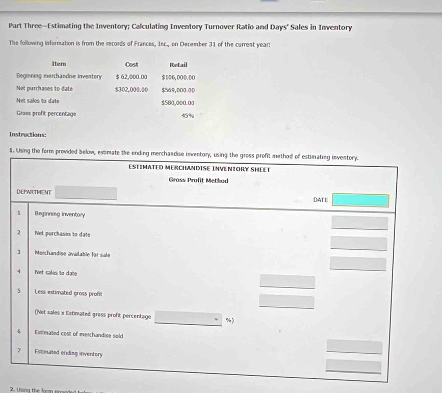 Solved: Part Three—Estimating the Inventory; Calculating Inventory ...