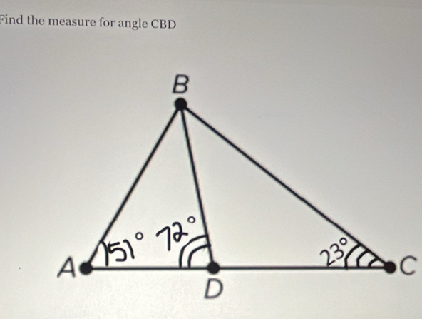 Find the measure for angle CBD